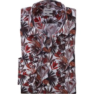 OLYMP Level 5 body fit overhemd, mouwlengte 7, mouwlengte 7, popeline, steenrood dessin