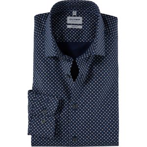 OLYMP Level 5 body fit overhemd, mouwlengte 7, mouwlengte 7, dobby, marine blauw dessin