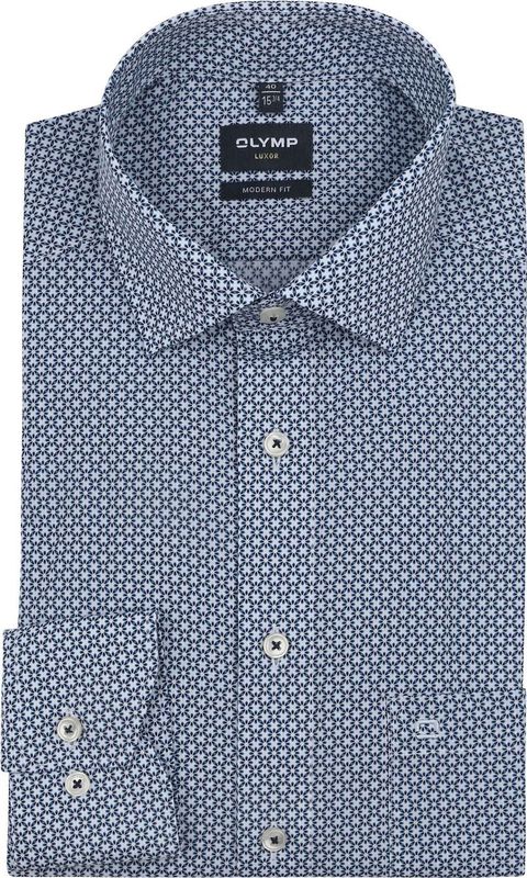 Olymp - Luxor - Overhemd - Blauw - Extra Lange Mouw - Bloemenprint