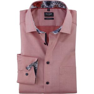 OLYMP - Heren Overhemd - Steenrood - Structuurweving - Lange Mouwen