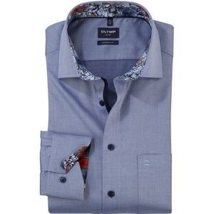 OLYMP - Modern Fit - Overhemd - Marine Blauw - Structuurweving