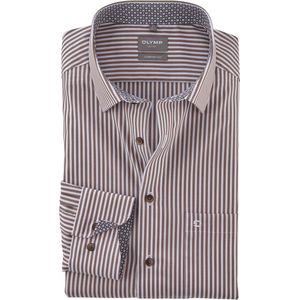 OLYMP comfort fit overhemd, popeline, bruin gestreept
