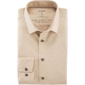 OLYMP - Effen Overhemd - Beige - Katoen/Elastaan - Kent Kraag