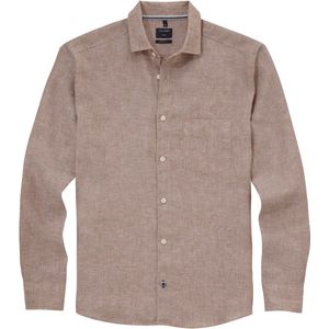 OLYMP - Casual - Overhemd - Beige - Regular Fit, Popeline, Lange Mouwen, Easy Iron