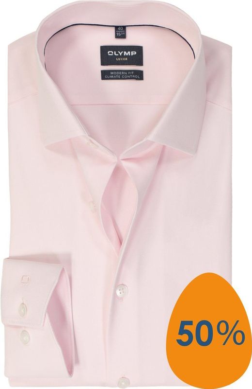 OLYMP 24/7 Modern Fit Overhemd - Twill - Roze - Strijkvriendelijk