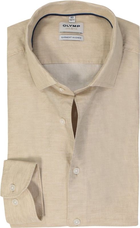 OLYMP - Level 5 - Body Fit Overhemd - Beige - Strijkvriendelijk