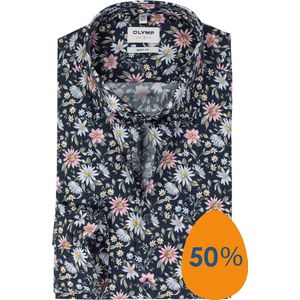 OLYMP - Level 5 - Body Fit Overhemd - Marine Blauw - Mouwlengte 7 - Popeline