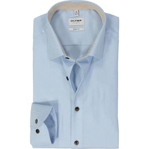 OLYMP - Blauw Effen Overhemd - Katoen - Kent Kraag - Lange Mouwen