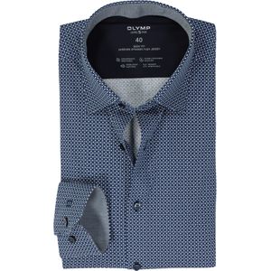 OLYMP 24/7 Level 5 body fit overhemd, mouwlengte 7, tricot, marine blauw dessin