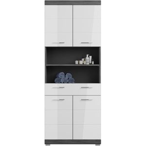 Xonox - Home Scout - Hoge Kast - Wit Hoogglans - Gerookt Zilver - 37 x 191 x 31 cm