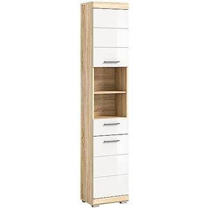 Lambada kolomkast 2 deuren, 1 lade, 2 planken hoog glans wit,eik decor.