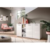 INOSIGN Sideboard Valge, Breite 150 cm, 3 Türen, 4 verstellbare Böden, 3 offene Fächer, Front-Rillenfräsung, Schuhkommode, Anrichte, Schrank, Kommode
