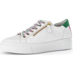 Gabor Low-Top sneakers voor dames, lage schoenen, uitneembaar voetbed, Wit Verde Camel 53, 38 EU