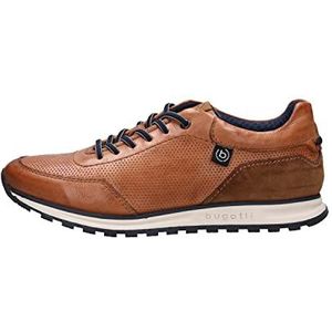 bugatti Casual sneakers van leer, veterschoenen met traagschuim, verwisselbare binnenzool, basketbalschoenen voor heren, Cognac.