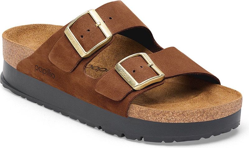 Leren Sandalen Birkenstock Arizona PAP Flex Platform Nubuck