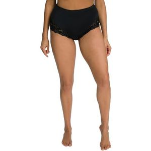 Ulla Popken Dames midislip, transparante kant, achterkant geplooide slip, zwart, 50/52