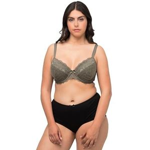 Ulla Popken Dames grote maten grote maten plus size beugelbeha, kant, softcups, cup B - E 810248, Lodengroen, 110E