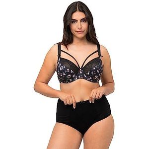 Ulla Popken Dames grote maten grote maten plus size beugelbeha, sierbanden, kant, cup C - F 810457, zwart, 100D