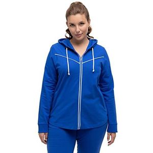 Ulla Popken Sweatjack voor dames, contrasterende pipings en rits, koningsblauw, 42-44