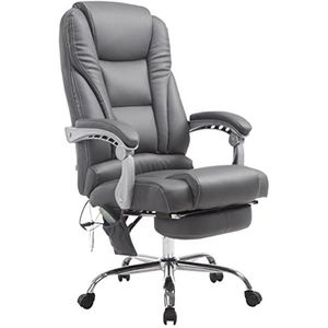 TPFLiving Bureaustoel XXL Pacira kunstleer met massagefunctie - bureaustoel, managersstoel, draaistoel, belastbaarheid 150 kg, frame: metaal chroom - grijs