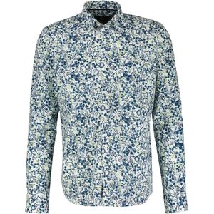 Lerros - Heren Overhemd - All-Over Print - Blauw Groen - Katoen Elastaan