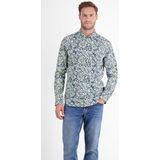 Lerros - Heren Overhemd - All-Over Print - Blauw Groen - Katoen Elastaan