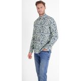 Lerros - Heren Overhemd - All-Over Print - Blauw Groen - Katoen Elastaan