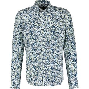 Lerros - Heren Overhemd - All-Over Print - Blauw Groen - Katoen Elastaan