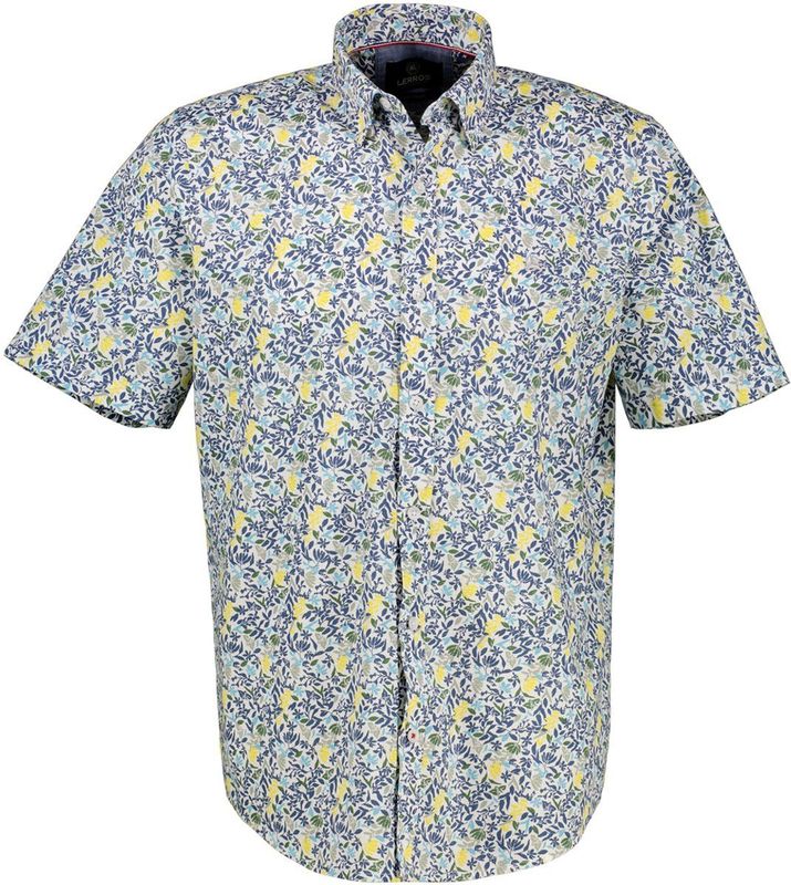 Lerros - Overhemd - Wit - Bloemenbedrukt - Korte Mouwen