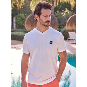 LERROS - T-shirt - Wit - Regular Fit - Katoen - Korte Mouwen - V-hals