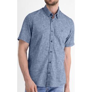 Lerros - Effen Gemeleerd Overhemd - Korte Mouwen - Regular Fit - 60% Polyester/40% Katoen