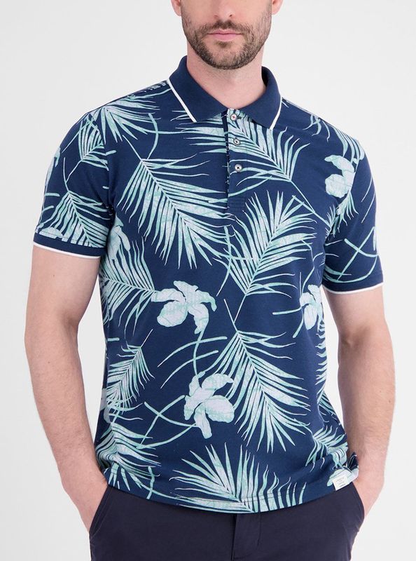 Poloshirt - Jersey - Geribbelde Kraag - Kwartmouw - All-over Patroon