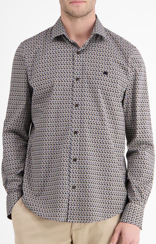 Lerros - Poplin Overhemd - Licht Koffie - Lange Mouwen - Knoopsluiting