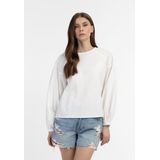 DreiMaster - Blouse - Wolwit - Katoen - V-hals met Ruches