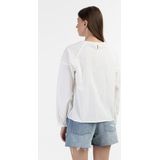 DreiMaster - Blouse - Wolwit - Katoen - V-hals met Ruches