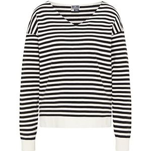 DreiMaster - Gebreide Trui - Wit Zwart - Dames - V-hals - Maritieme Touch