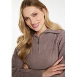 DreiMaster - Gebreide Trui - Modder - Dames - Troyer met Ritssluiting