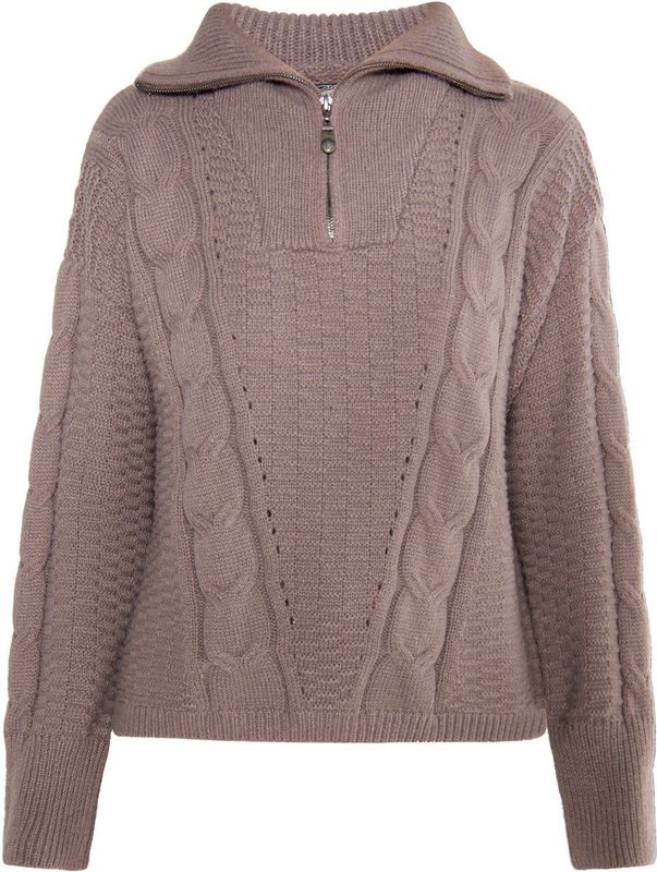 DreiMaster - Gebreide Trui - Modder - Dames - Troyer met Ritssluiting