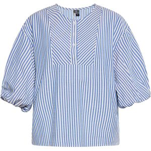 Dreimaster - Blouse - Blauw - Wol - Wijde Pasvorm met Ronde Hals