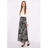 Dreimaster - A-lijnrok - Zwart Wit - Midi - Elegante Bloemenprints