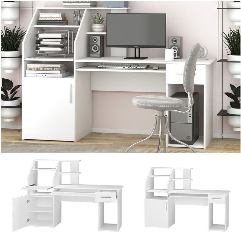 Vicco - Edwin Bureau - 166 x 50.5 cm - Wit - Hout