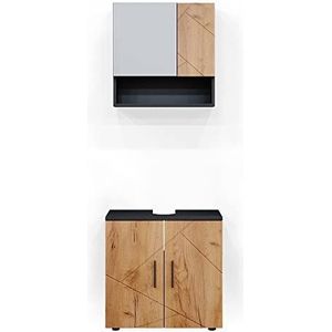 Vicco Badmöbel-Set Irma, Anthrazit/Eiche, 2 Teile, Unterschrank 60 cm, (2-er Set, 2-St., 2-er Set)