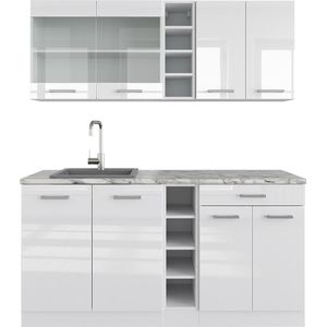 Vicco R-Line Eenpersoonskeuken – 160 cm zonder werkblad Wit hoogglans/wit zonder werkblad