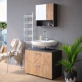 Vicco Waschtischunterschrank Badschrank Badezimmerschrank Irma Anthrazit Eiche 80 cm Hochglanz