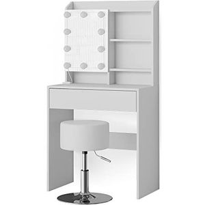 Vicco Kaptafel ""Laura"", Wit, 70 cm met LED-verlichting en kruk