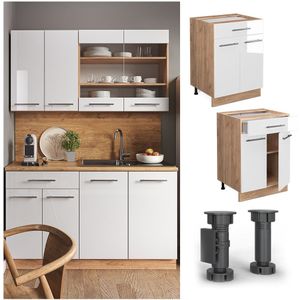 Vicco Keukenonderkast Fame-Line, Wit Hoogglans/Bruin, cm met lade, zonder werkblad