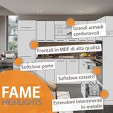 Vicco Kücheninsel Küchenblock Einbauküche Fame-Line Landhaus Eiche Anthrazit 90 cm Gold Küchen Schränke Regalunterschrank Küchenunterschrank Regalinselunterschrank Softclose-Scharnier Küchenmöbel