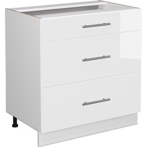 Vicco Fame-Line Keuken Keukenonderkast – 80 cm met 3 laden, zonder werkblad Wit Hoogglans met 3 laden, zonder werkblad