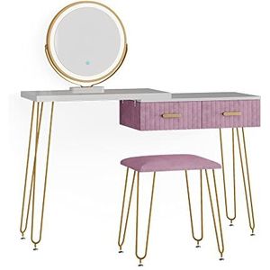 Schminktisch Zoey, Rosa, 120 cm mit led Beleuchtung und Hocker Vicco