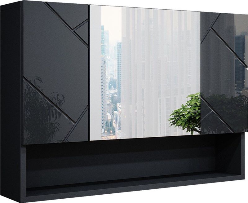 Vicco Spiegelschrank Badspiegel Wandspiegel Irma Anthrazit Hochglanz 80 cm modern Badezimmer Spiegel Badezimmerschrank Badezimmermöbel Spiegeltür Schranktür Hängeschrank Einlegeboden Regal Ablage